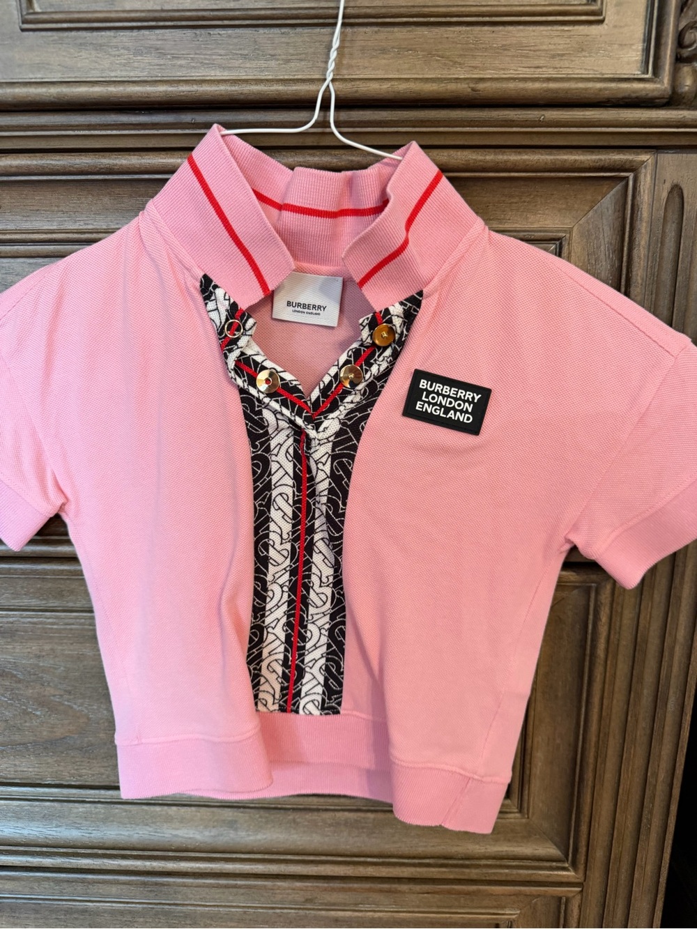 Burberry Pink Short-Sleeve Polo with Patterned Placket